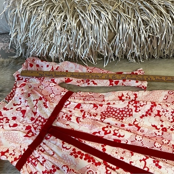 70’s Vintage BRADY BUNCH Party Dress S White Red Floral Puff Sleeves Maxi Dress - Picture 7 of 17